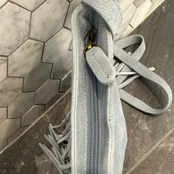 EUC🩶Margot Genuine Suede Leather Fringe Crossbody Bag Blue/Gray - Picture 7 of 13